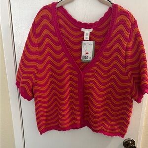 H&M Pink and Orange Zigzag Cardigan